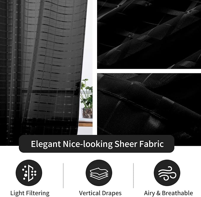 SpaceDresser Check Sheer Curtains 63 Inches Long - Image 4
