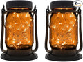 Mason Jar Lights - Solar Lantern Outdoor Waterproof, Hanging Solar Lights for Outside, Halloween, Fairy Twinkle Glass Decorative Lamp for Yard, Patio, Garden, Porch, Table, Wedding, Pack 2