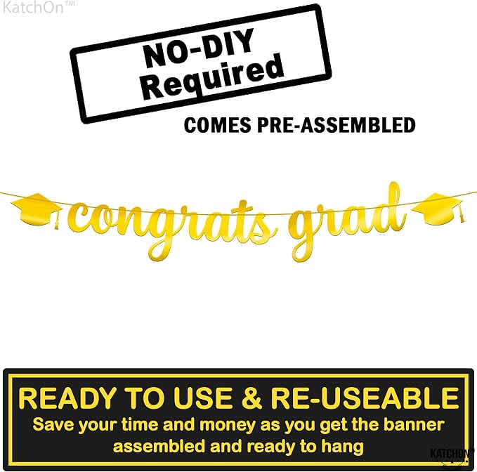 KatchOn Shiny Congrats Grad Banner 10 Feet, Graduation Banner - Image 2