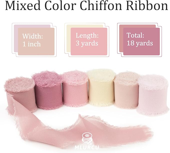 Pink Chiffon Ribbon 1 Inch x 3Yds Pastel Pink/Peach/Cream/Blushing Rose/Dusty - Image 2