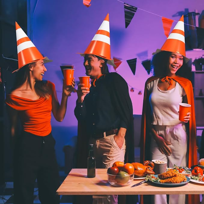 12 Pcs Halloween Orange Traffic Cone Hats Funny Unisex Halloween Costume Road - Image 5