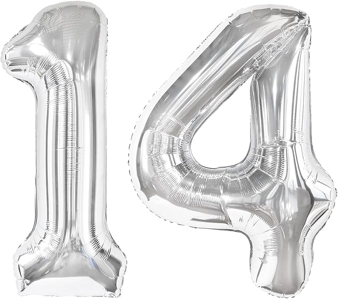 14 Balloon - Silver Birthday Number Balloons, 40 Inch Decorations Men Women | by ALPHADELTAPI