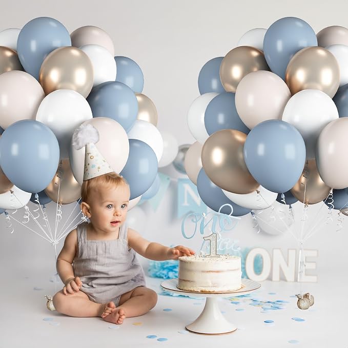 Dusty Blue Beige Balloons, 12 Inch Fog Blue Sand White Balloons - Image 8