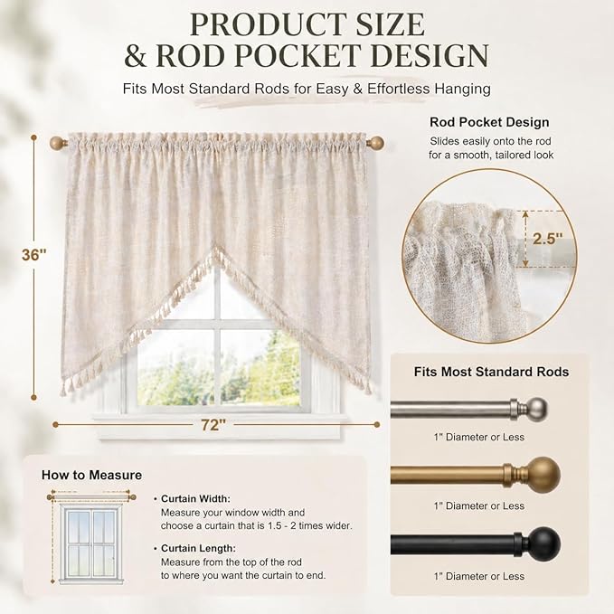 Beda Home Tassel Linen Textured Swag Curtain Valance - Image 5
