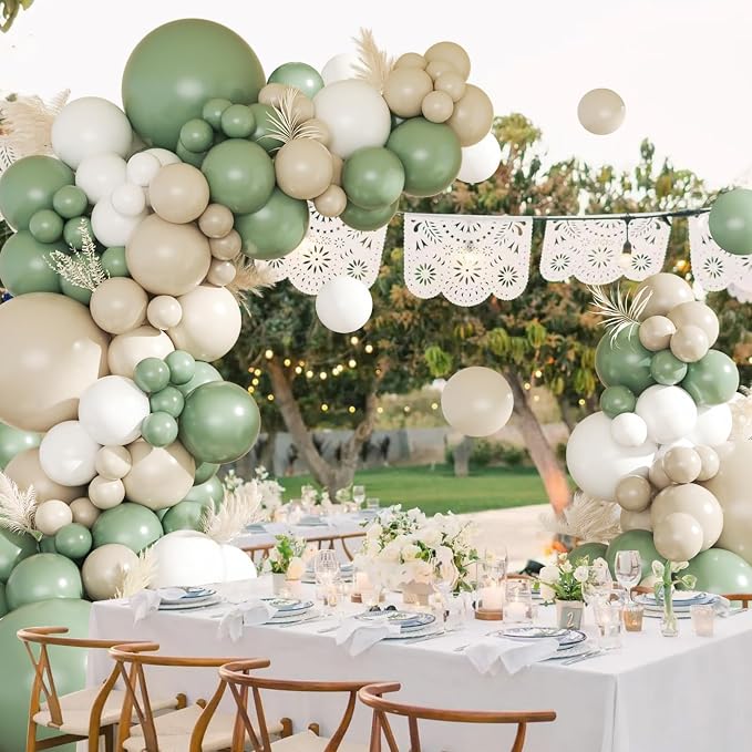 CROSSFINGERS Sage Green White Balloon Garland Arch Kit - Image 8