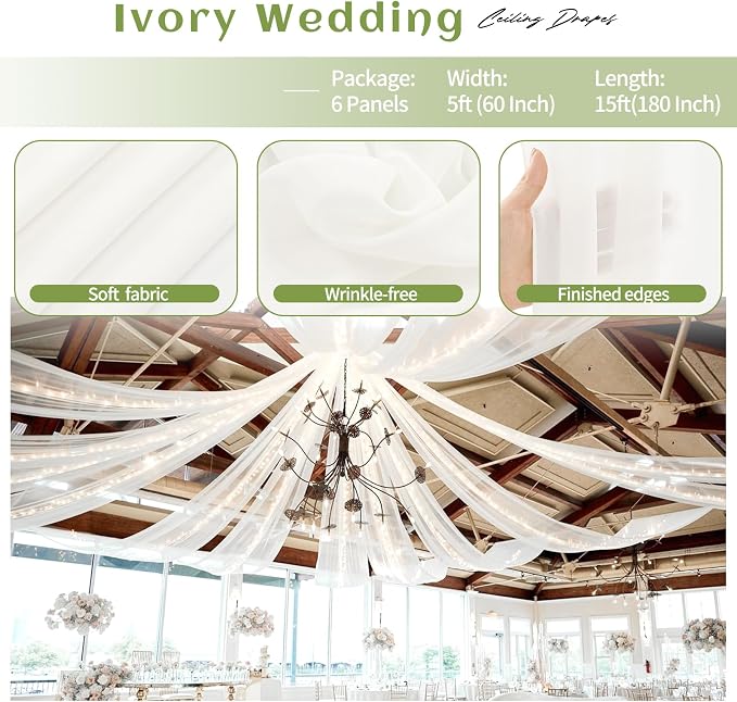 6 Panels Ivory Ceiling Drapes for Wedding Ceiling Drapes 5ftx15ft Wedding Arch - Image 4