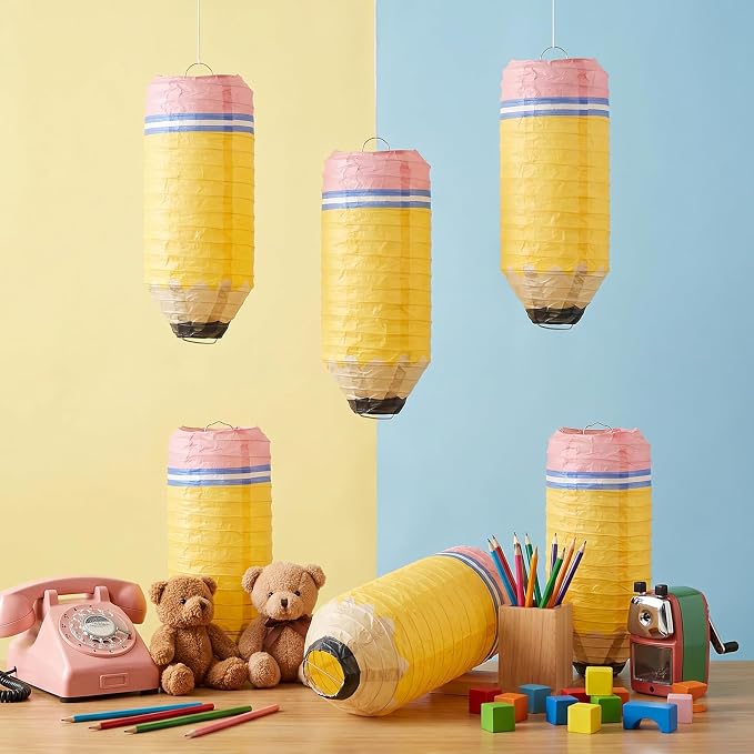 12 Pcs Yellow Pencil Hanging Paper Lanterns Back to School Classroom Decor | - Image 6