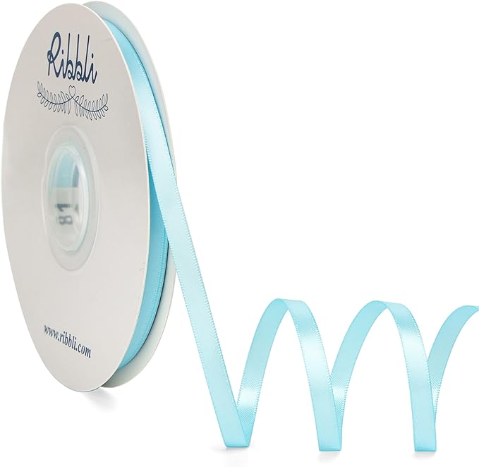 Ribbli Light Blue Satin Ribbon, Double Faced Satin 1/4 inch x Continuous 50 by Ribbli