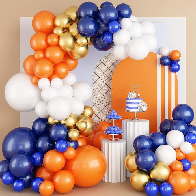 Blue and Orange Balloon Arch Garland Kit, Metallic Chrome Latex Balloons by Jobkoo