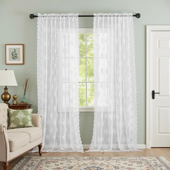 Kotile White Sheer Lace Curtains - Image 5