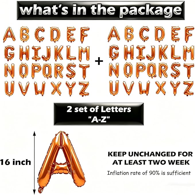 52 Pcs Orange Letter Balloons, Custom 2 Set A-Z Set - Image 3