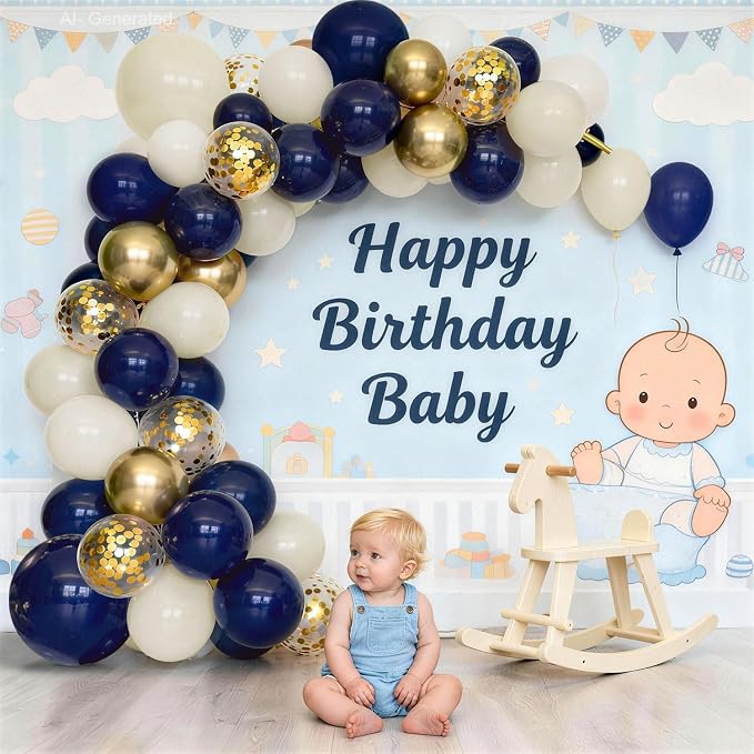 Navy Blue Gold White Sand Balloons Arch Kit, Party Decor. | Navy/Dark - Image 6