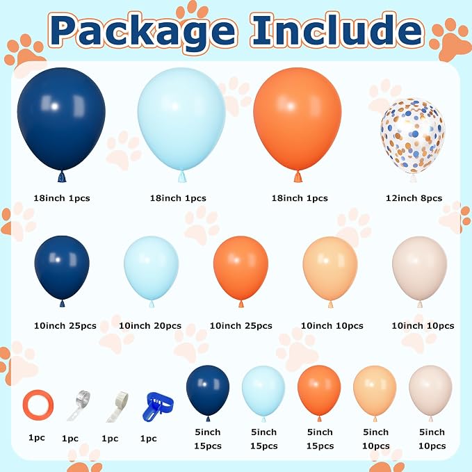 170Pcs Royal Blue and Orange Balloon Arch Garland Kit | Navy Light Blue Orange - Image 2