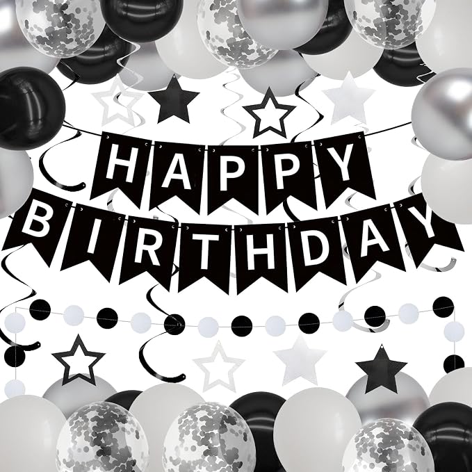 ZHENGYE Black Birthday Party Decorations Set: Happy Birthday Banner, Circle Dots by ZHENGYE