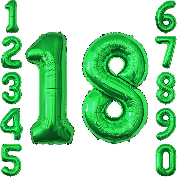 Green Number 18 Balloon 40 Inch, Shiny Foil Duo by Unknown