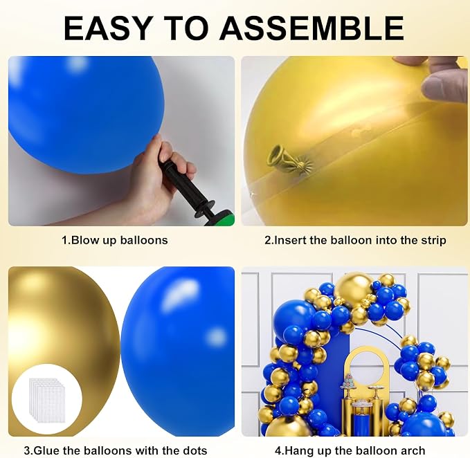 YMSZ Blue and Gold Balloons Arch Kit, Royal Blue Balloons | 134pcs Metallic - Image 3