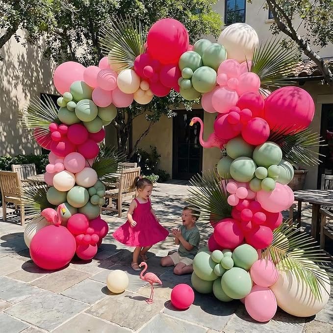 Hot Pink Sage Green Balloon Garland Arch Kit Double Stuffed | Dusty Olive Green - Image 8