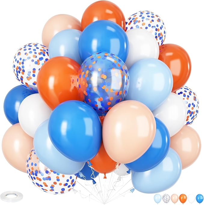 Orange and Blue Balloon, 12 Inch Blue White Orange Balloons Pastel Orange by Adorely