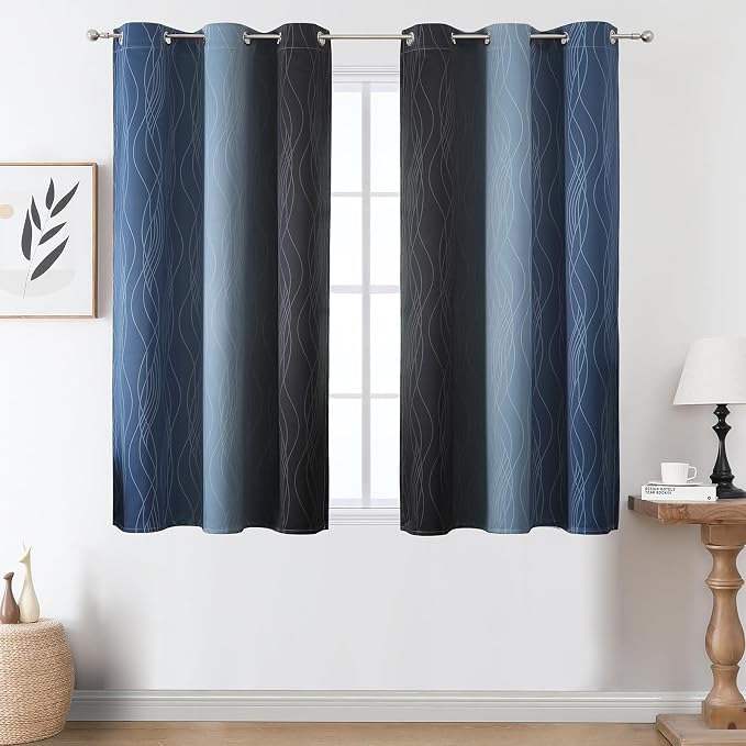 Navy Blue and Black Ombre Blackout Curtains 54 Inches Long, Full Light Blocking - Image 2