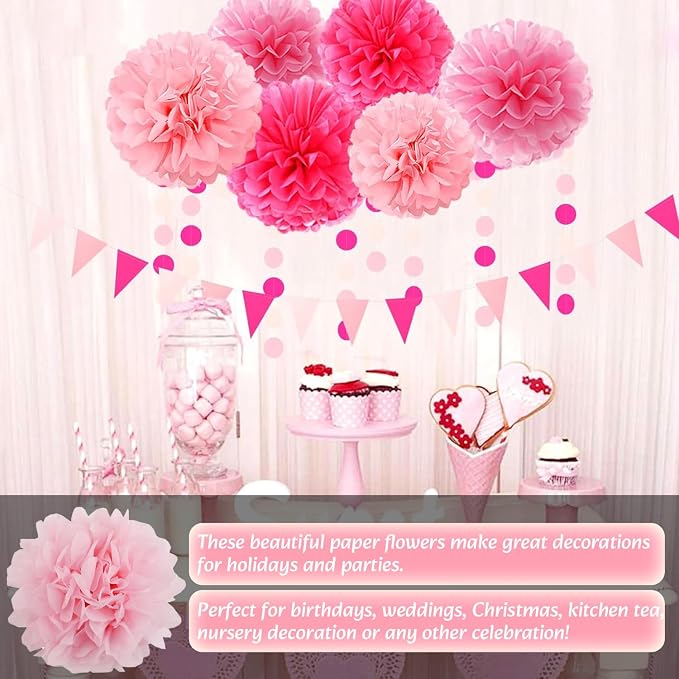 Qimoo 20pcs Light Pink Paper Pom Poms Decorations, DIY Tissue Paper Flowers Ball - Image 4