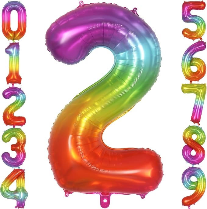 Rainbow Number 2 Balloon 40 Inch, Big Large Foil Number Balloons, Gradient by AIQINHU