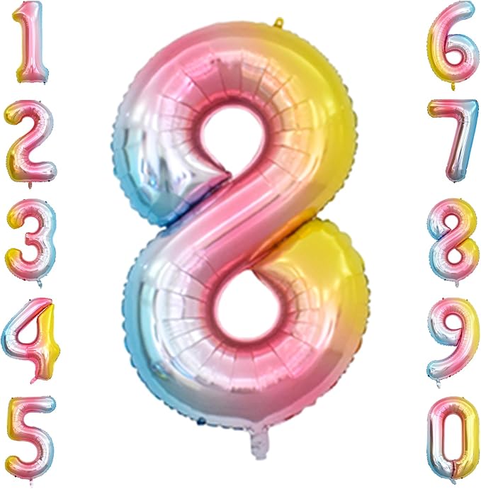 Rainbow Ombre Number 8 Balloon 40 Inch Pastel Foil Decor by Unknown