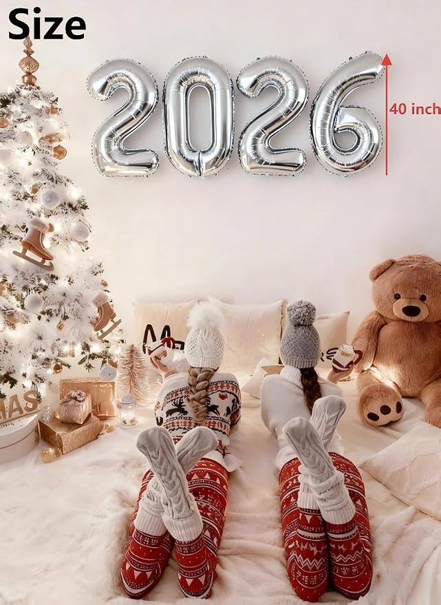 Silver 2026 Number Balloon 40 Inch, Foil Balloons 2026 New Years Eve Party - Image 2