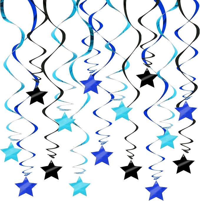 BEISHID Black Blue Stars Hanging Swirls Pre-Strung Stars Hanging Decorations by Beishida