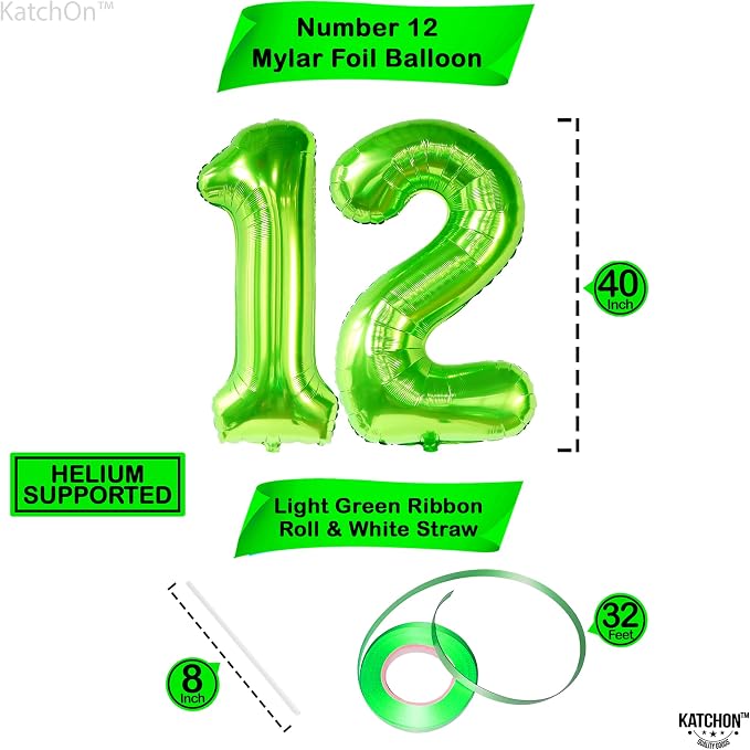 KatchOn Light Green 12 Balloon Number 40 Inch | Lime Green 12 Balloon, Happy - Image 2