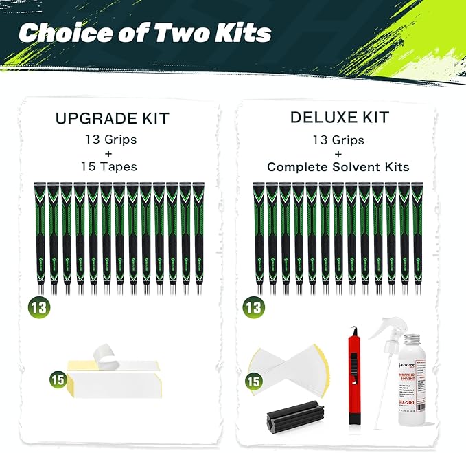 SAPLIZE High-performance Rubber Golf Grips 13 Pack, High Shock Absorption, Non-slip, Choose from 13 Grips with 15 Tapes or Full Regripping Kit, Std/Mid/Jumbo, CC10 Series
