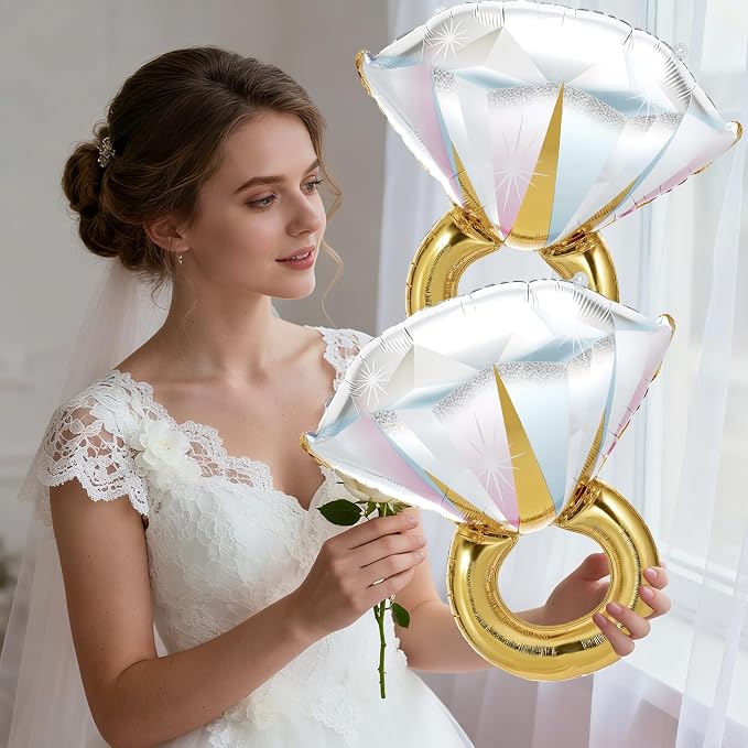4 Pcs Bachelorette Balloons, Huge Rose Gold Champagne Bottle Diamond Ring - Image 8