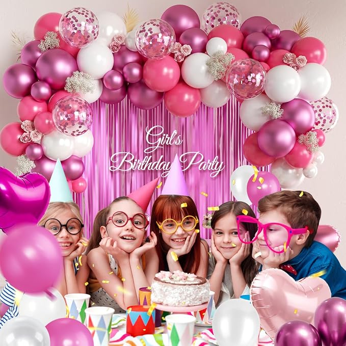 Hot Pink White Balloons Garland Arch Kit - Image 4