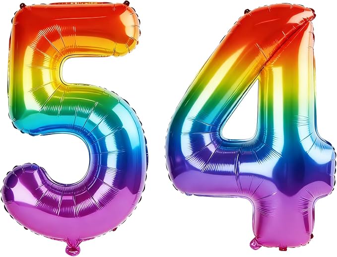 40 Inch Number 54 Balloons for 54th Birthday Party Decorations, 0-100 Rainbow by FOBELEC