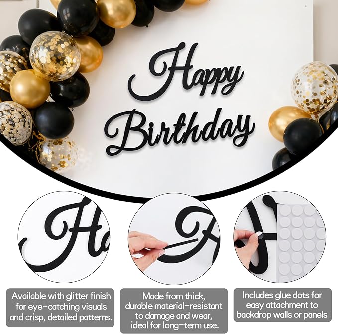 TONIFUL Happy Birthday Sign for Backdrop - Image 3