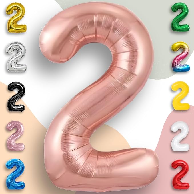 Rose Gold Number Balloon 2 Mylar Foil Macaron Balloons 16 inch - Image 2