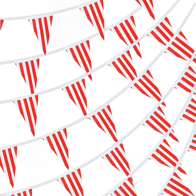 RUBFAC 170ft 120pcs Red White Striped Pennant Banner | Carnival circus string by RUBFAC