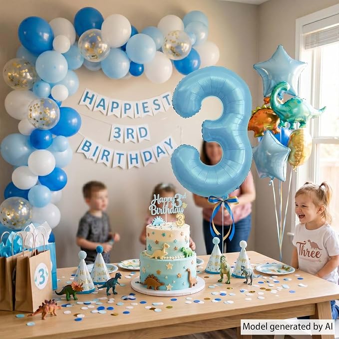 Pearlescent Blue Number 3 Balloon 40 Inch, PastelFoil - Image 2