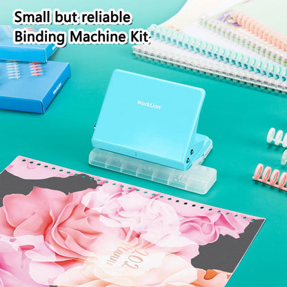 Worklion Binding Machine for Planner: Small Bookbinding Machine with Multicolor Loose Leaf Binder Rings for Making 26 Holes/B5 Paper, 30 Holes/A4, 20 Holes/A5 Book, 29 Holes/Letter Size, Blue