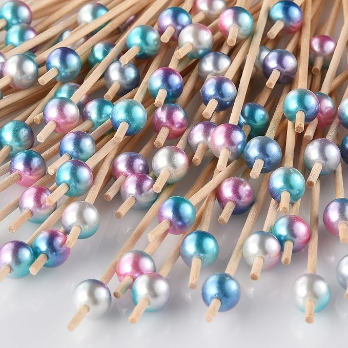 ALINK 100-Pack Cocktail Picks for Appetizers, Rainbow Pearl Wooden Toothpicks - Image 3
