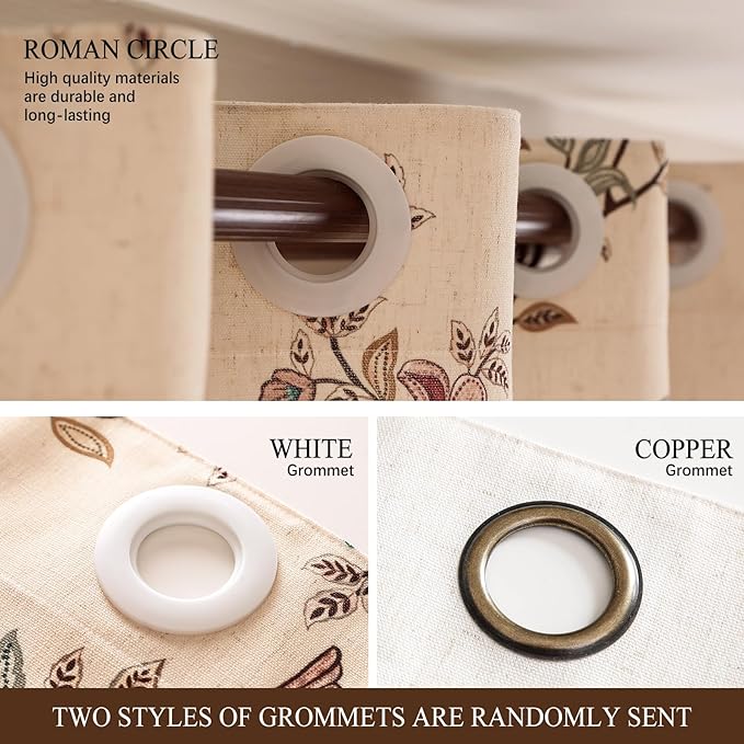 Designer French Linen Printed Curtains, 2 Panels, Bird and Flowers Pattern Draps - Image 6