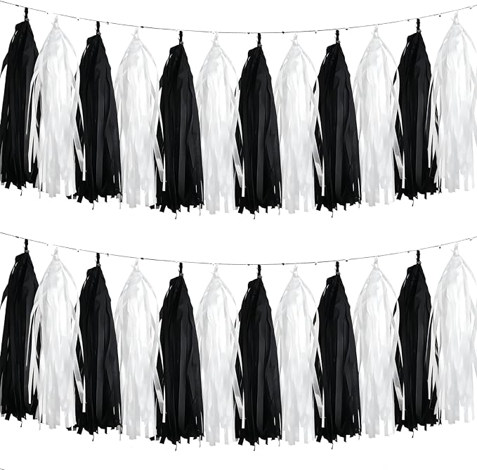We Moment Black and White Tassel Garland，Tissue Tassel Banner by We+Moment