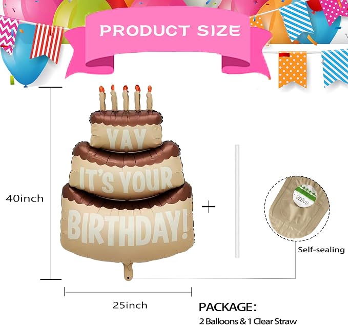 35" 2pk Happy Birthday Foil Balloons "Yay", Yay balloon, - Image 2