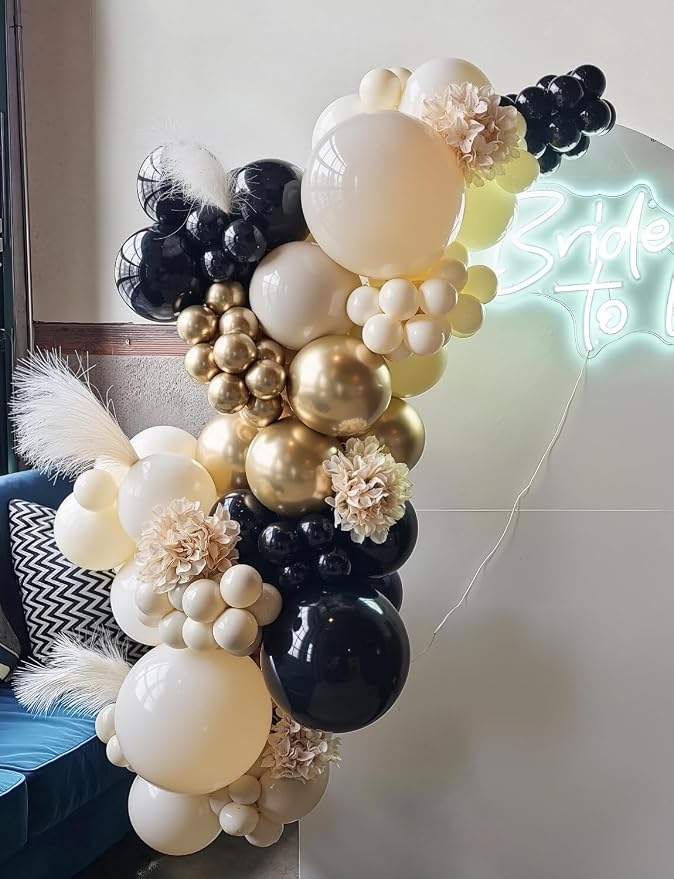 Black and Gold Balloon Arch Garland Kit, Star Foil Balloons - Image 7