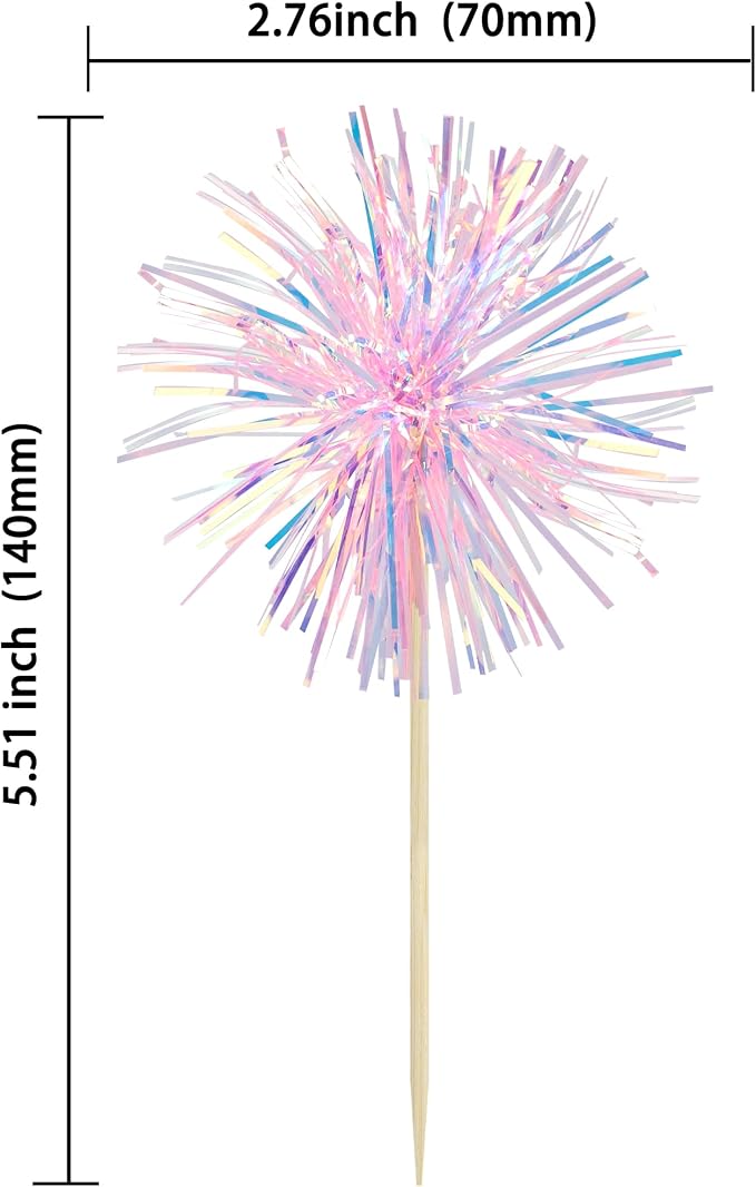 Gyufise 30Pcs Foil Firework Cupcake Toppers Sparkle Tinsel Cake Toppers Tinsel - Image 2