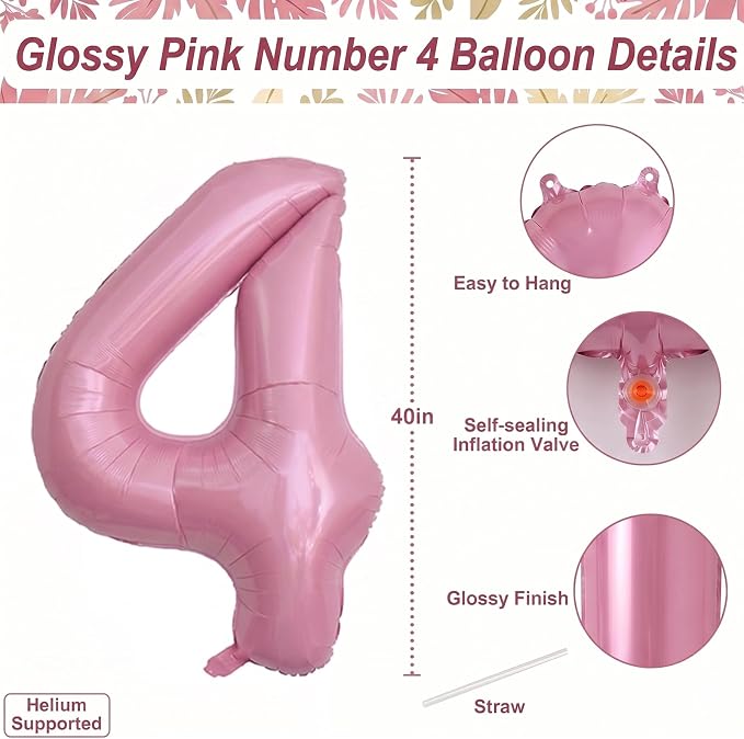 Pearlescent Pink Number 4 Balloon 40 Inch, Shiny Foil - Image 4