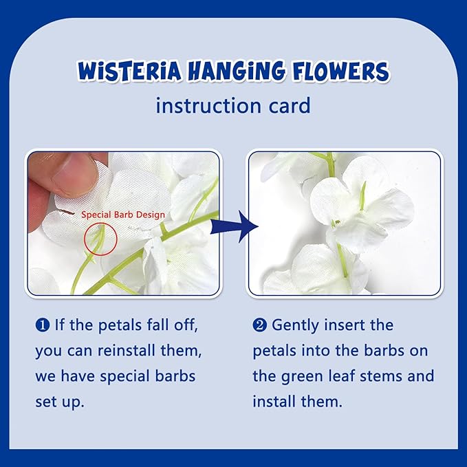 12 Pack Royal Blue Wisteria Hanging Flowers Garland, 3.77 Feet Artificial Flower Vines, Fake Wisteria, Artificial Vines Hanging Garland for Backdrop Outdoor Yard Garden Decor
