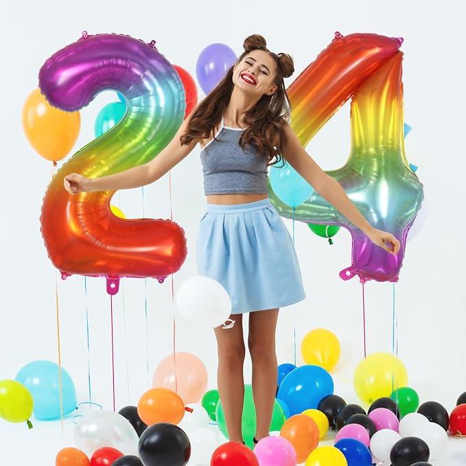 Rainbow Number 4 Balloon 40 Inch, Big Large Foil Number Balloons, Gradient - Image 5