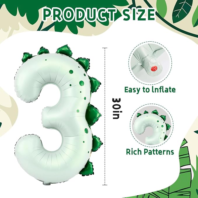 Dinosaur Number 3 Balloon, 30 Inch Birthday Party Decorations - Image 3