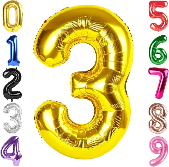 40 Inch Gold Number 3 Balloon Birthday Party Decorations by Hadoife