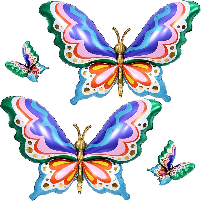 44" Giant Rainbow Butterfly Foil Balloons, Big Multicolor Butterfly Inflatable by Paeyeq